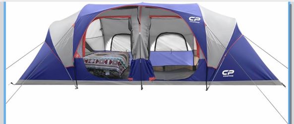 12-Person-Camping-Tents,3 Room Family Tents,Waterproof Windproof Family Tent with Top Rainfly,6 Large Mesh Windows,Double Layer,Easy Set Up, Portable 