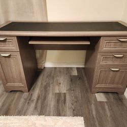 Grey Desk With Leather Top