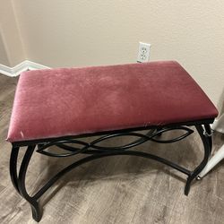 Pink and Black Suede Vanity Makeup Desk Stool 