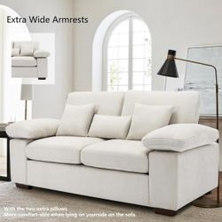Loveseat Sofa,73" Love Seat Couches Living Room Sofa with 3 Pillows,Upholstered Modern Comfy Chenille Sea