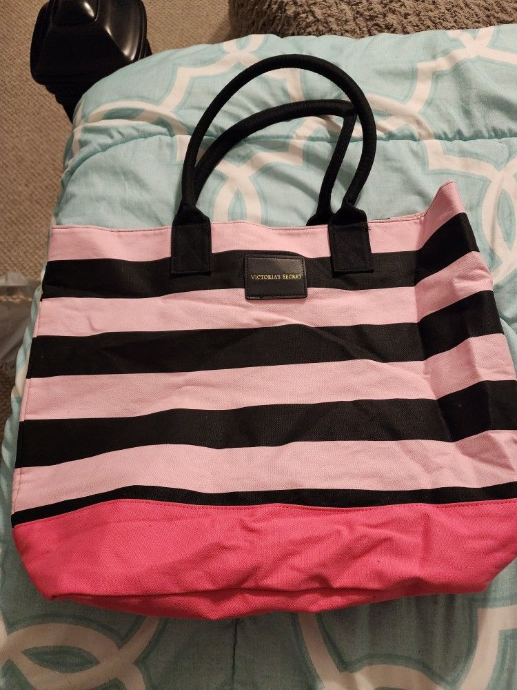 Pink and Black Stripped Victoria Secret Tote