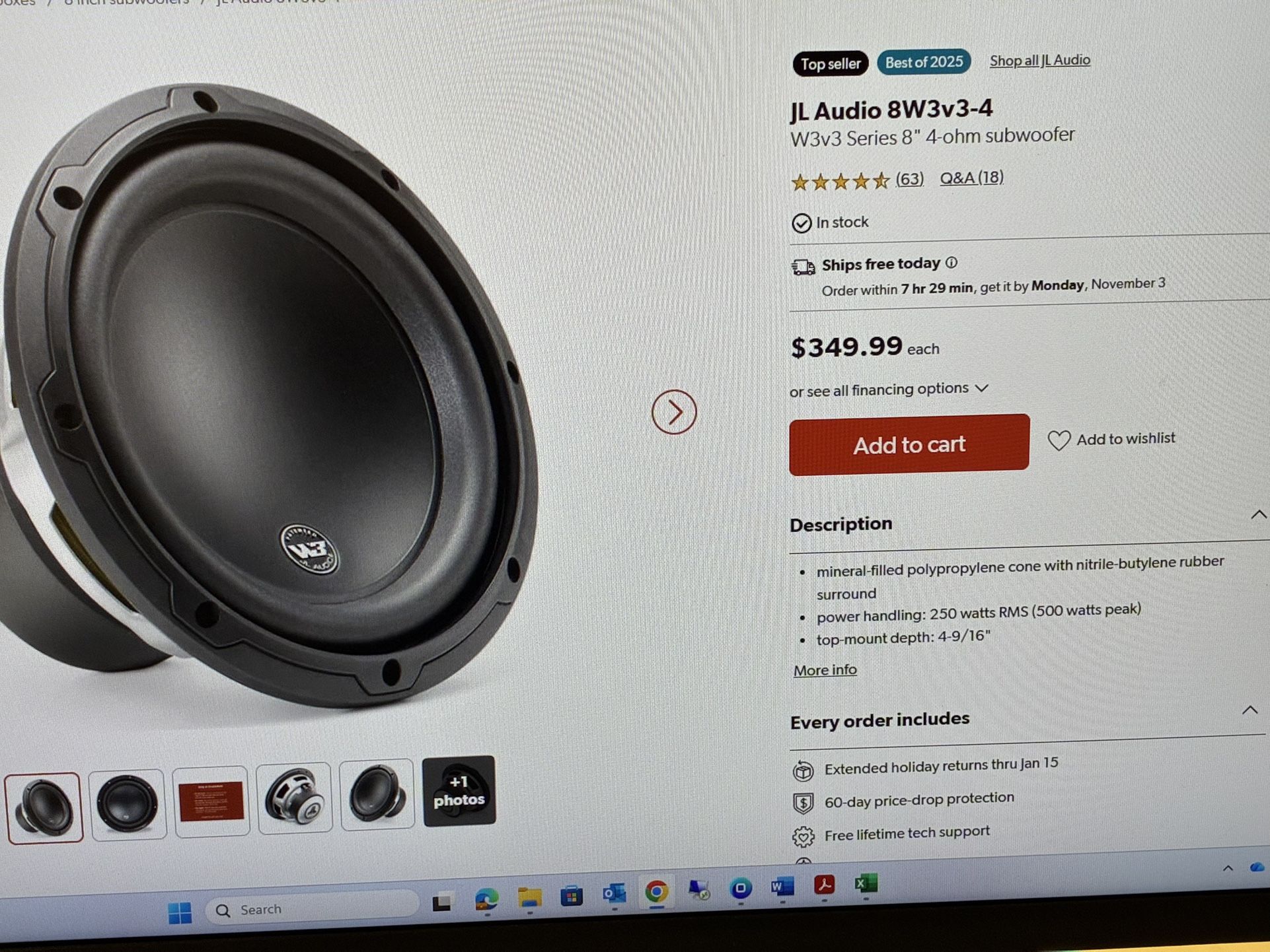 jl audio Speakers 8” Car Stereo Sub Woofers. New Condition