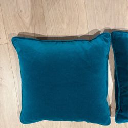 (2) Teal Velvet Throw Pillows 21” Square