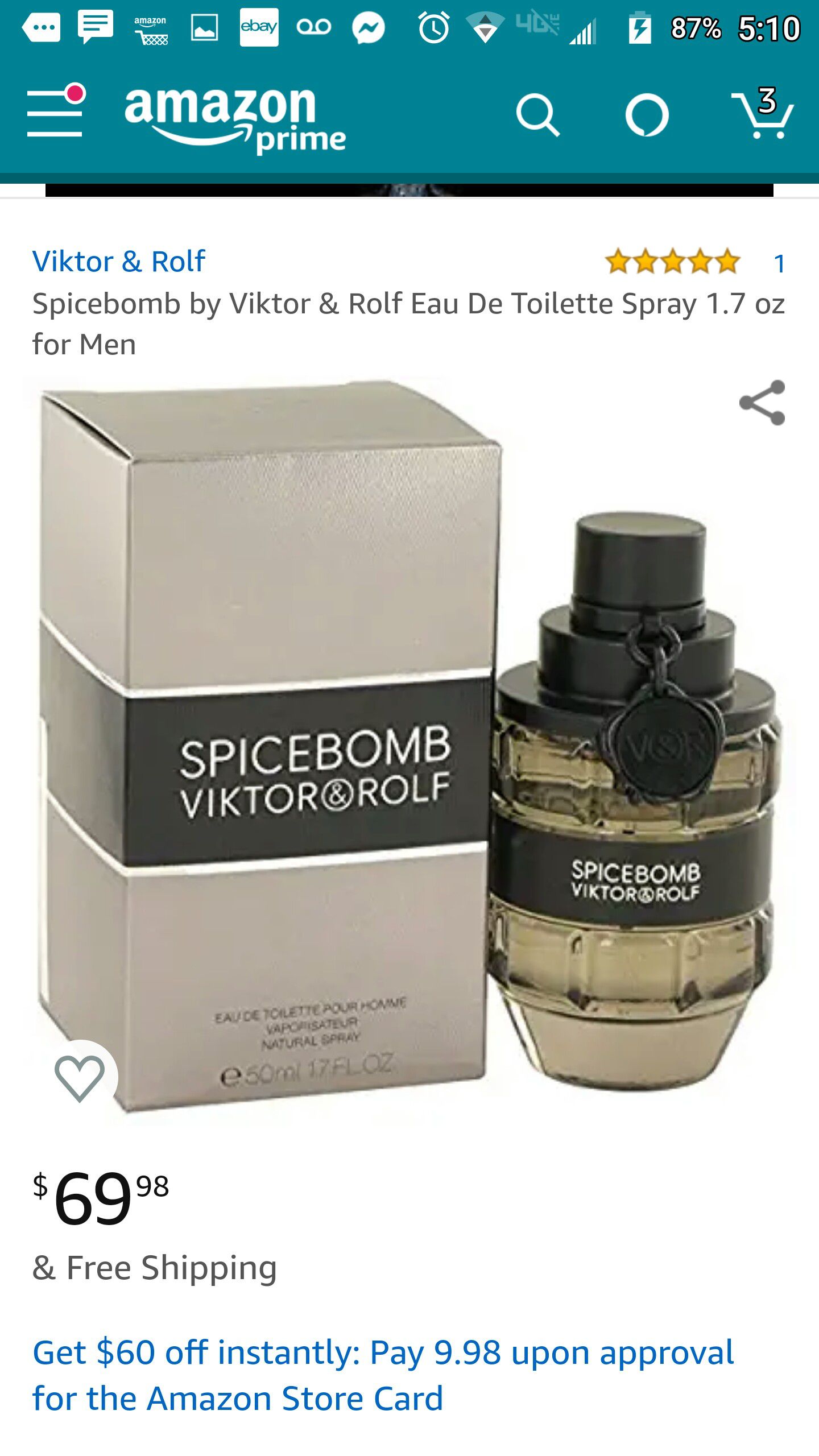 SpiceBomb by Viktor & Rolf Men's Fragrance 3/4 full 1.7oz bottle