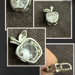 Dainty and Stunning Sterling Silver Cubic Zirconia CZ Crystal Pave Apple Bezel Necklace Pendant 