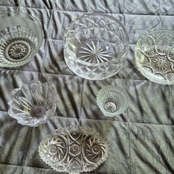 6 Vintage Crystal Cut Bowls 