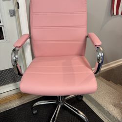 Brand New Pink Vegan Leather/Chrome Height Adjustable Reclining Office Chair