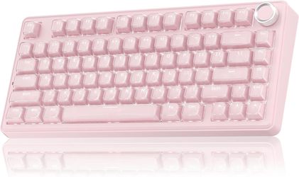 Wireless Gaming Keyboard with Multifunction Knob, 75% Mechanical Keyboard, Crystal Keycaps