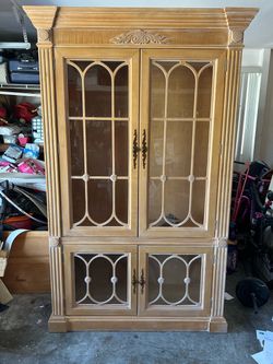 Tall Wood China Cabinet with Glass Doors