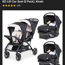 Baby Trend Sit N' Stand Double Stroller with EZ-Lift Car Seat (2 Pack), Khaki
