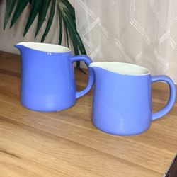 Vintage Set of 2 Arabia Finland Kaj Franck Periwinkle Blue Milk Jug Creamer Pitchers MCM