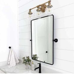 20x24”  Black Metal Framed Pivot Rectangle Mirror  Tilting Beveled Vanity Mirrors , O-50