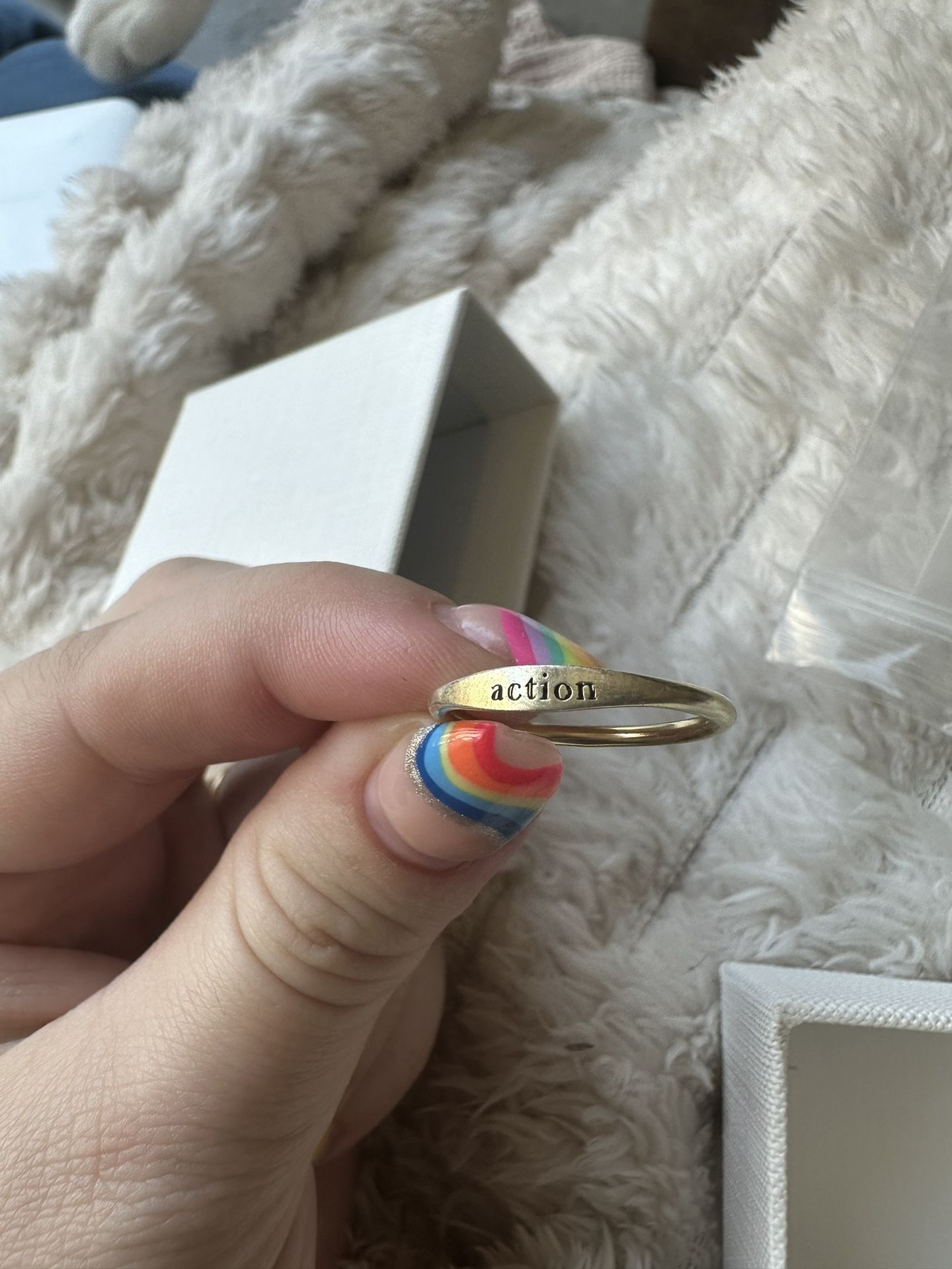 Engraved “action” Gold Plated Ring Size 7