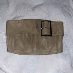 Tan leather belted crop top