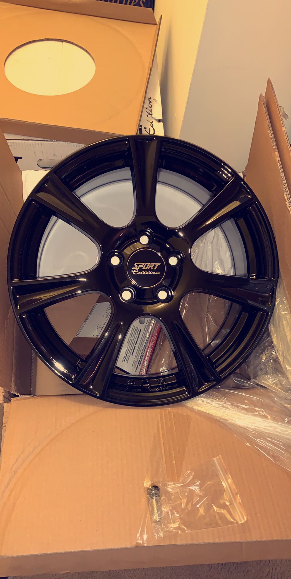 18 X 8 inch SPORT EDITION GLOSSY BLACK RIMS 5 x 112 mm BRAND NEW, in box set of 4!