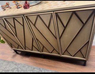 Gold Geometric Sideboard Cabinet Credenza