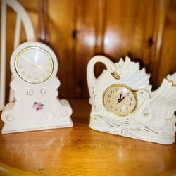 2 Ceramic/porcelain/quartz Vintage Mantel Clocks 