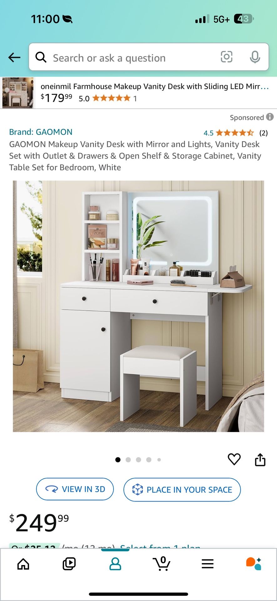 Makeup Vanity Desk with Mirror and Lights, Vanity Desk Set with Outlet & Drawers & Open Shelf & Storage Cabinet, Vanity Table Set for Bedroom, White