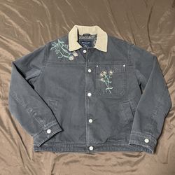 Abercrombie & Fitch Button Up Trucker Jacket Floral Grey Mens M