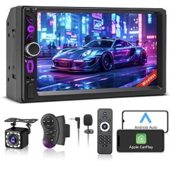 7" Wireless Double Din Car Stereo Carplay Radio Screen for Car Audio Receivers
