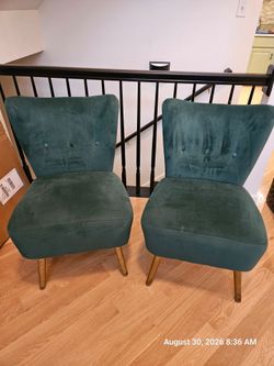 Pair of Mid-Century Modern Emerald Green Velvet Accent Chairs