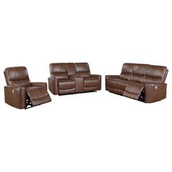 New Recliner Sofa With Power Recliners In Saddleback Color  Brown Leatherette 