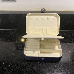 Jewelry Box Travel Case PU Leather Navy Blue & White 4.5x6.5x2”