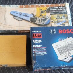 BOSCH COLT ROUTER ,  ROCKLER & JASPER CIRCLE JIG AND CRAFTSMAN ROUTER BIT SET