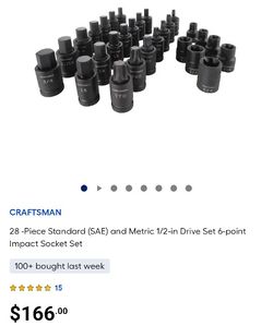 28 -Piece Standard (SAE) and Metric 1/2-in Drive Set 6-point Impact Socket Set