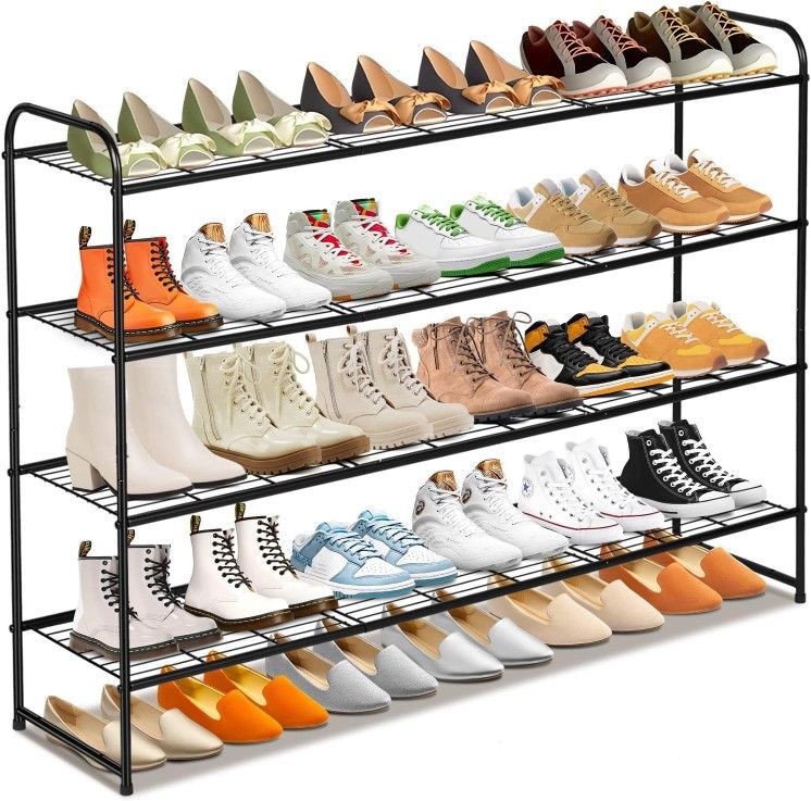 4-Tier Metal Shoe Rack / Organizer (Black, holds ~30 pairs)