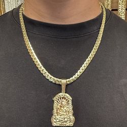 14k Premium Gold Plated Santa Barbara Pendant And Cuban Necklace🔥🔥