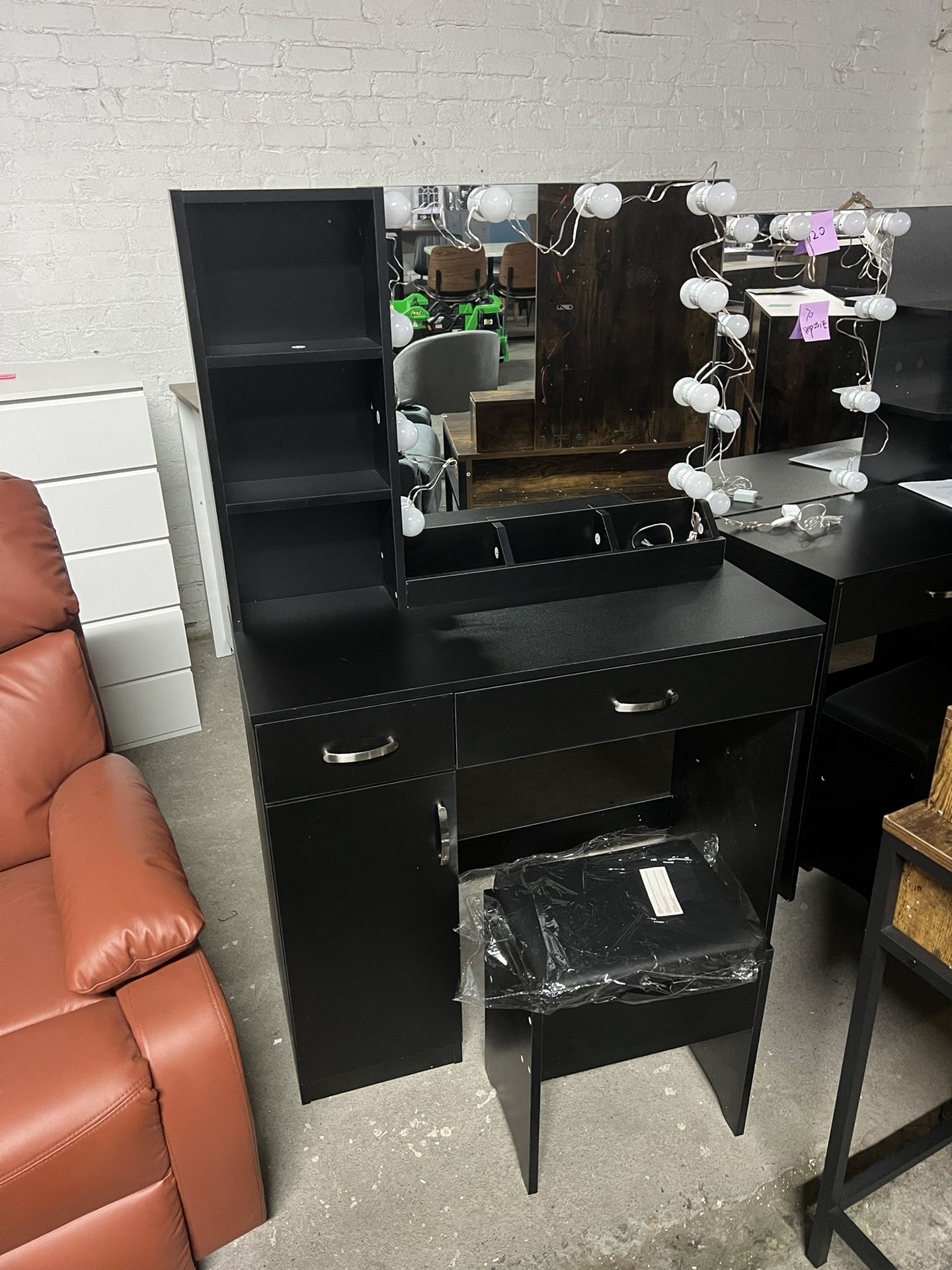 Makeup Vanity Desk with Lighted Mirror,Makeup Vanity with Lights,35inch Vanity Table Set with 2 Drawers & Storage Cabinet,3 Color Lighting Brightness