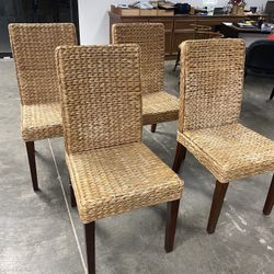 Set Of 4 Wicker Dining Chairs 