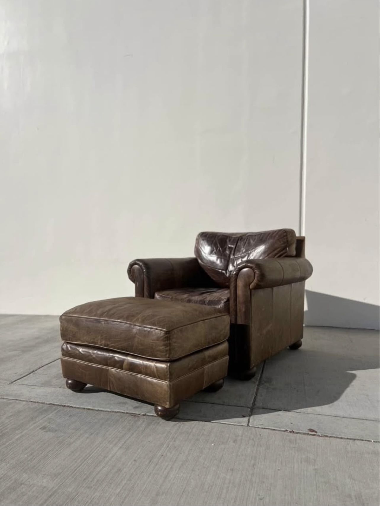 Restoration Hardware Lancaster Style Leather Chair and Ottoman