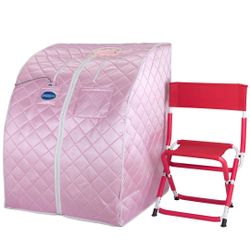 Durasage Large Portable Low EMF Negative Ion Indoor Sauna with Chair and Heated Footpad Included - Light Pink