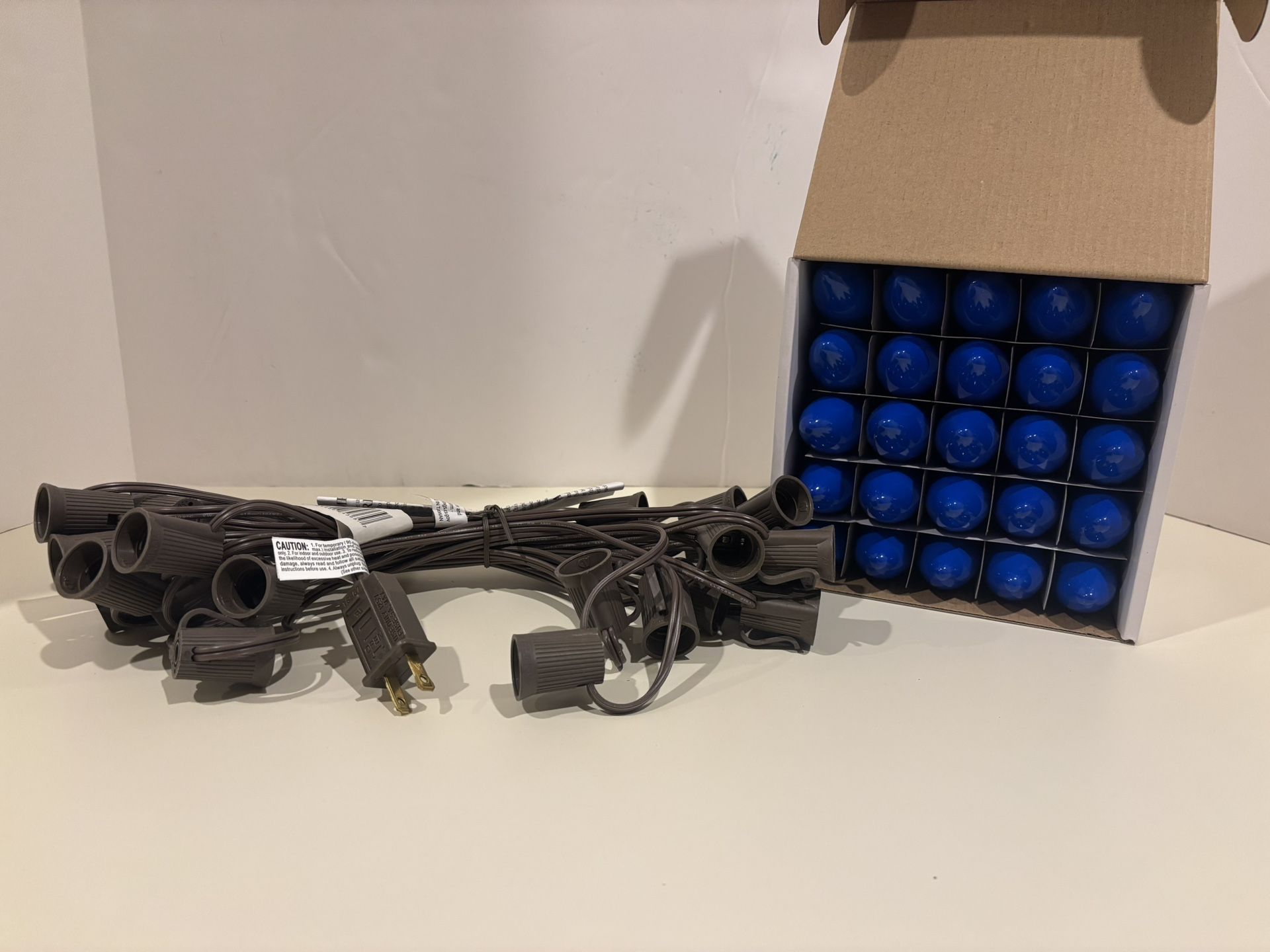 Novelty Lights String w/C9 Blue Bulbs And Brown Wire 25' (Lot Of 10)