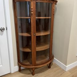 Antique Oak Curves Glass Cabinet