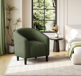 Néw Green Corduroy Barrel Accent Chair