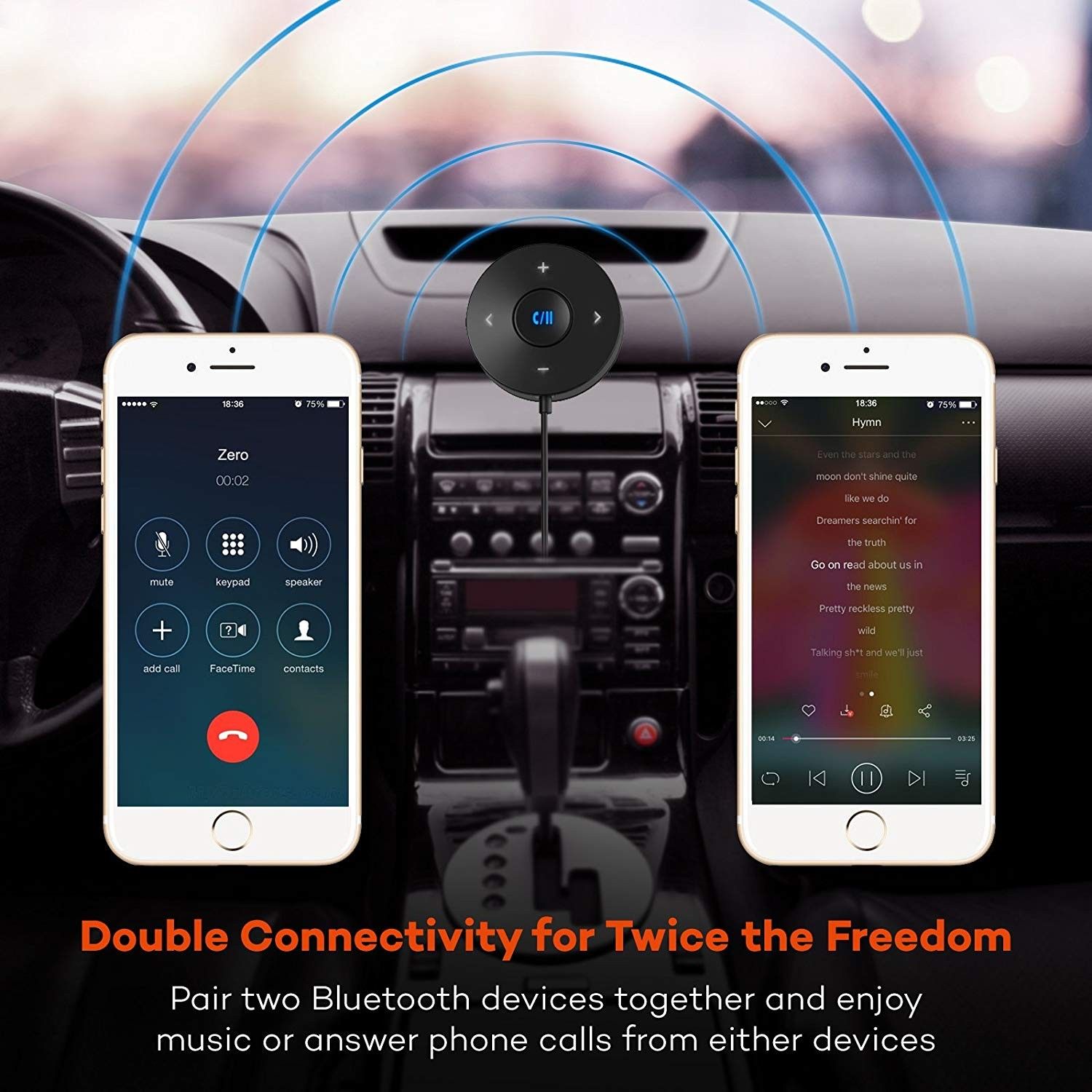 TaoTronics Bluetooth Car Kit, Bluetooth Receiver, Bluetooth 4.2 Hands-Free Audio Adapter