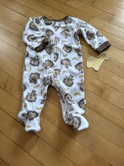 NWT 3 mo cozy fleece footie pajamas. Monkey/banana theme
