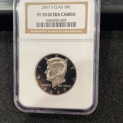 2007 S Gem Proof PERFECT GRADED Kennedy Half Dollar Graded At PR70 D-1
