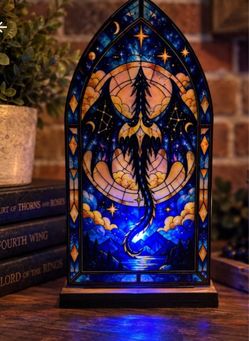 Dragon Stained Glass Acrylic Bookend Candle Holder