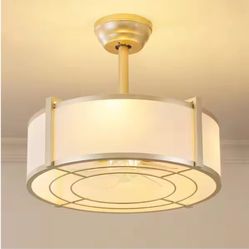 KAISITE 20" Gold/White Low Profile Enclosed Acrylic Ceiling Fan w/Light & Remote