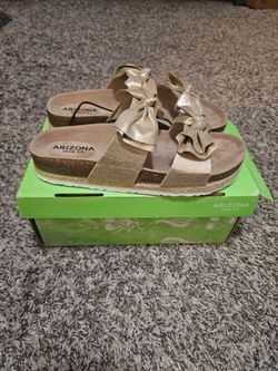 Arizona Jean Co Gold Platform Slide Sandals sz 7