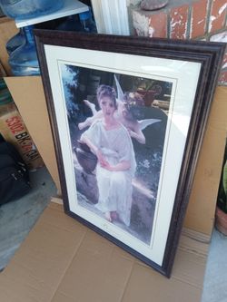 Large Framed William-Adolphe Bouguereau "Whisperings of Love" Art Print