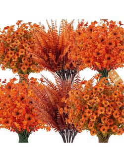 New 24 Bundles Artificial Fall Flowers for Outdoors, Fall Decorations for Home UV Resistant Fake Mums Plastic Faux Artificial Mums for Outdoors Garden