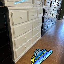 White Nine Drawer Pinewood Chest Dresser 