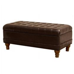 HomePop Deluxe Faux Leather Storage Bench with Easy Access Hinged Lid, Espresso Brown