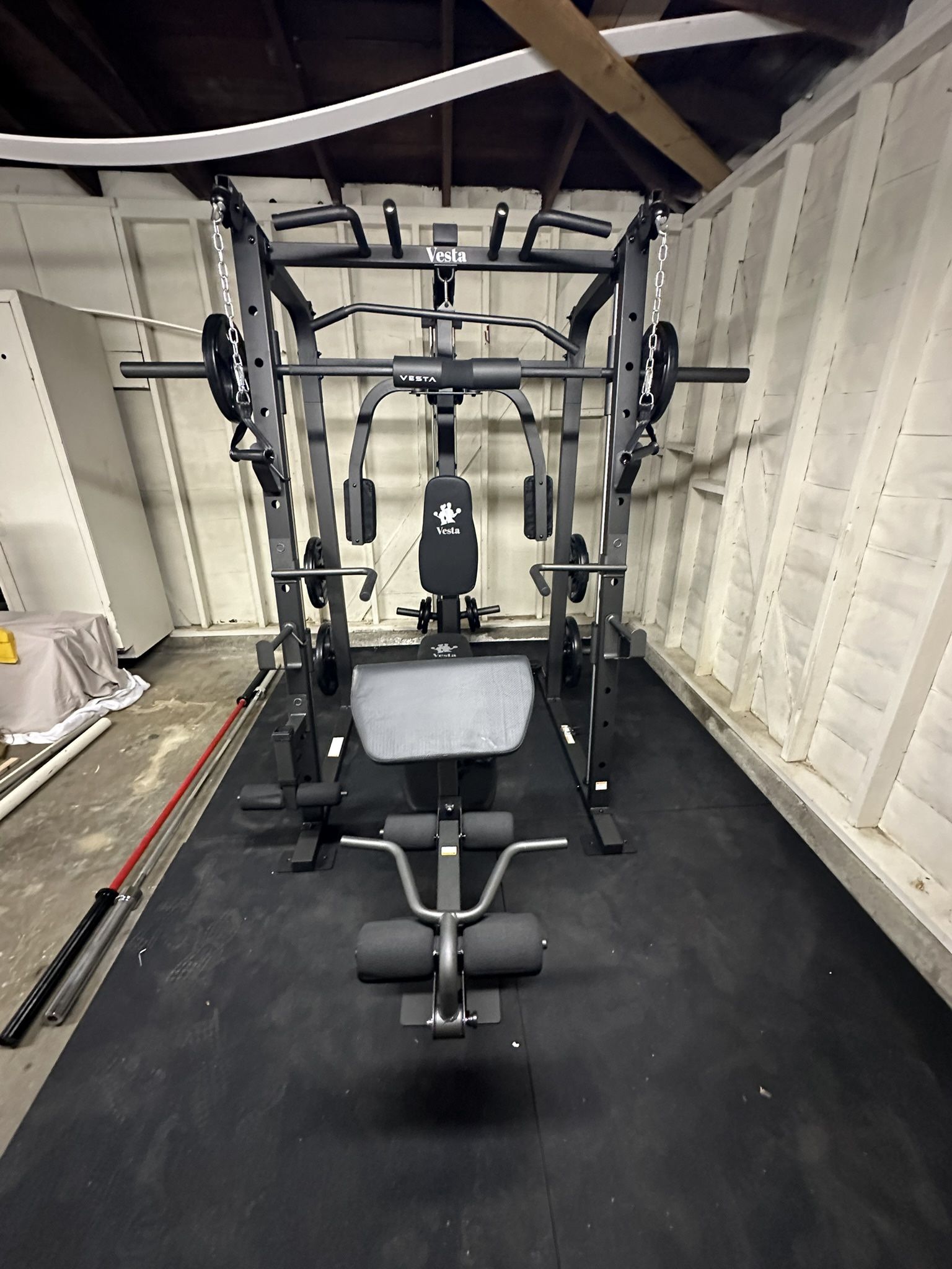 Smith Machine 1001 w/Bench Attachment | 230lb Bumpers Olympic Weights | 7ft Olympic Bar | Gym Equipment | FREE DELIVERY🚚