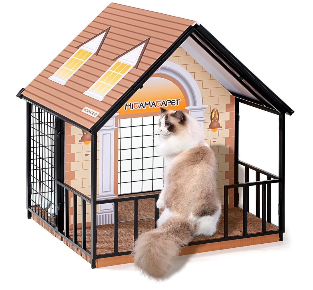 Brand New Indoor Cat House Metal Frame Cat Hut Lockable Cat Cage with Cat Scratchers Removable Roof